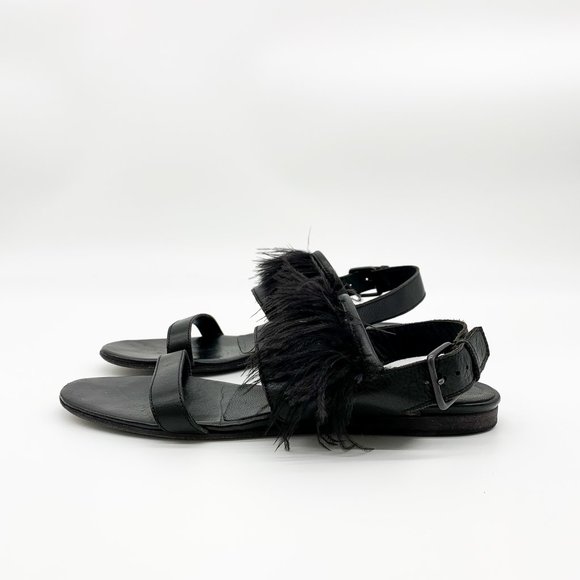 LD TUTTLE Ostrich Feather Leather Sandals Black - Picture 5 of 11